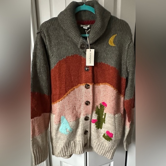 ‼️RARE‼️🎸Sundance🎸🔥NWT🔥Desert Evening Multicolor Button-Up Collared Cardigan - Picture 4 of 14